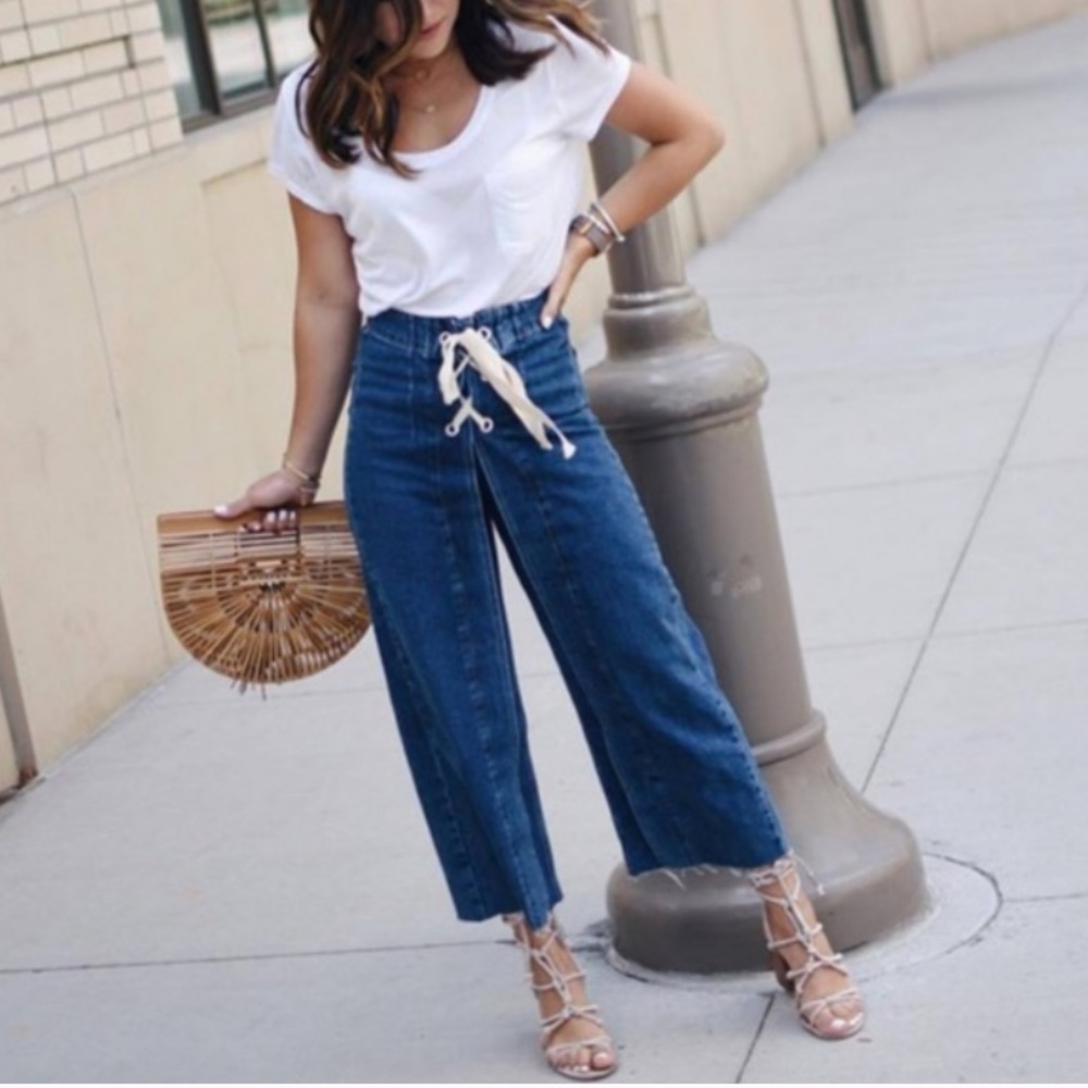 Topshop denim lace up Moto cropped jeans 32x30